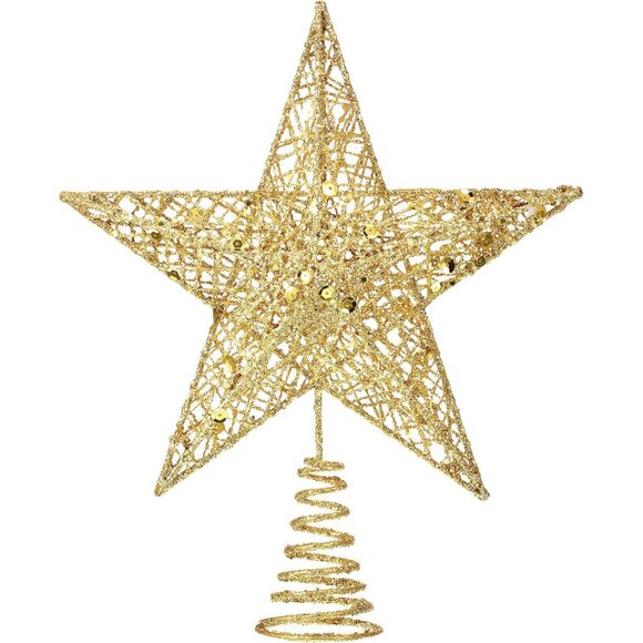 Other - 10 Inches Gold Christmas Star Topper Xmas Tree Topper Glitter Treetop Star for C